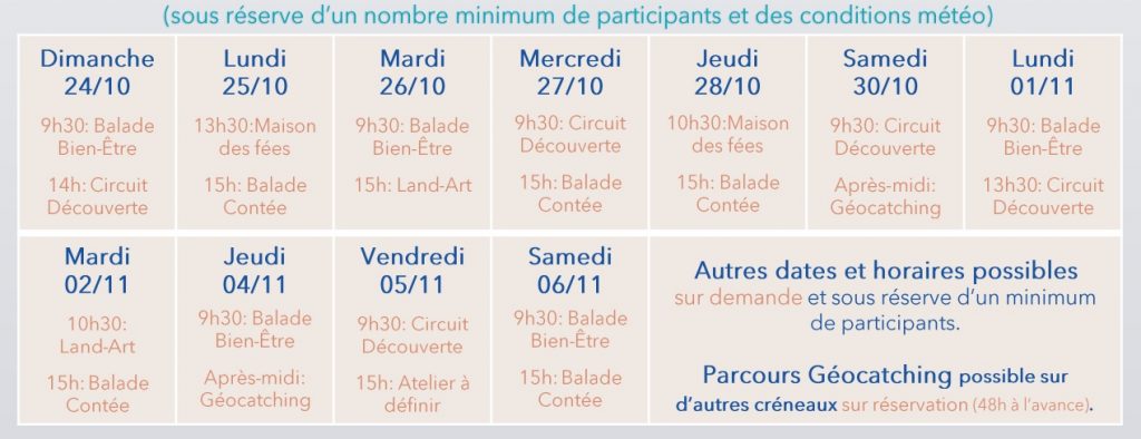 Planning des animations d'Automne